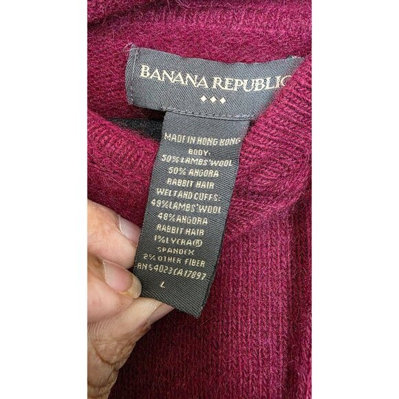 Banana Republic Womens Burgundy Wool & Angora Rabbit Hair Blend Hoodie Sweater L - Picture 5 of 8